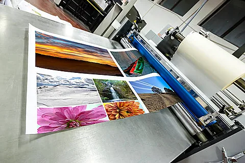 Roll laminator feeding a large-format print