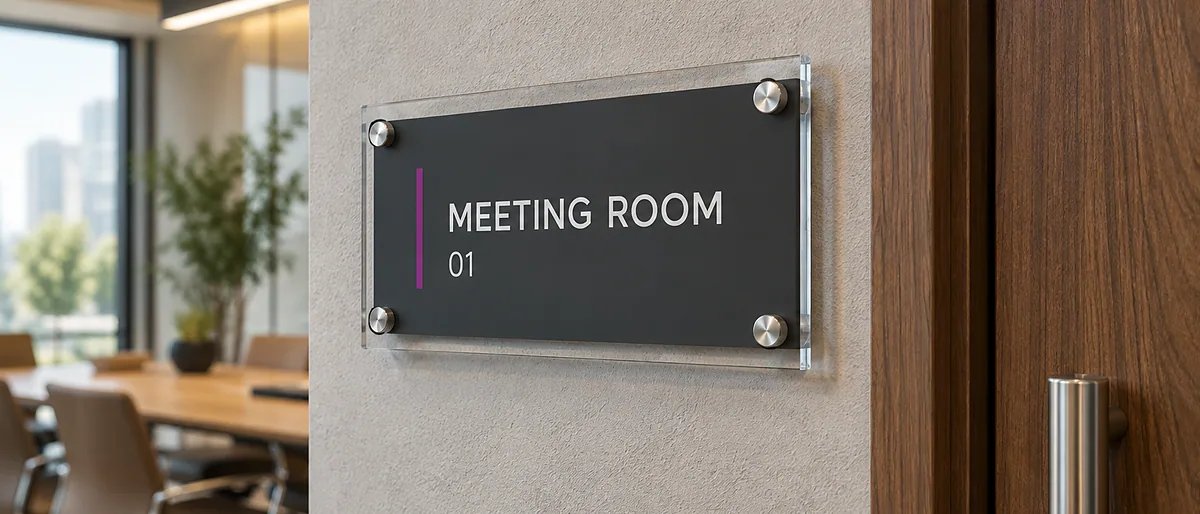 Room identification plaque on an interior wall