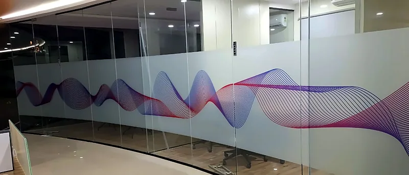 Gradient-wave pattern on a frosted glass partition