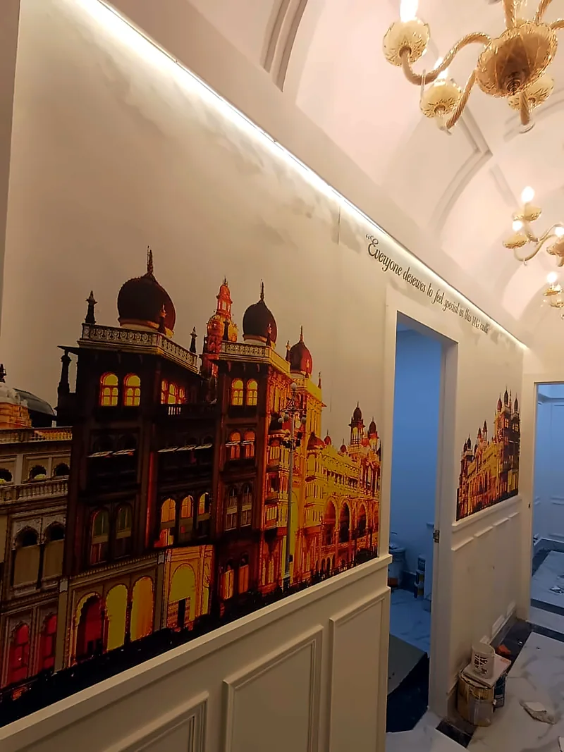 Printed palace-corridor mural: Printed Wallpaper