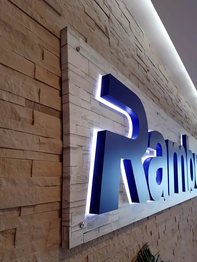 Halo-lit logo, angled view: LED Signage
