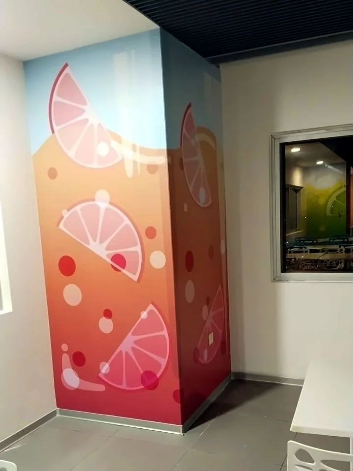 Citrus-drink corner mural: Printed Wallpaper