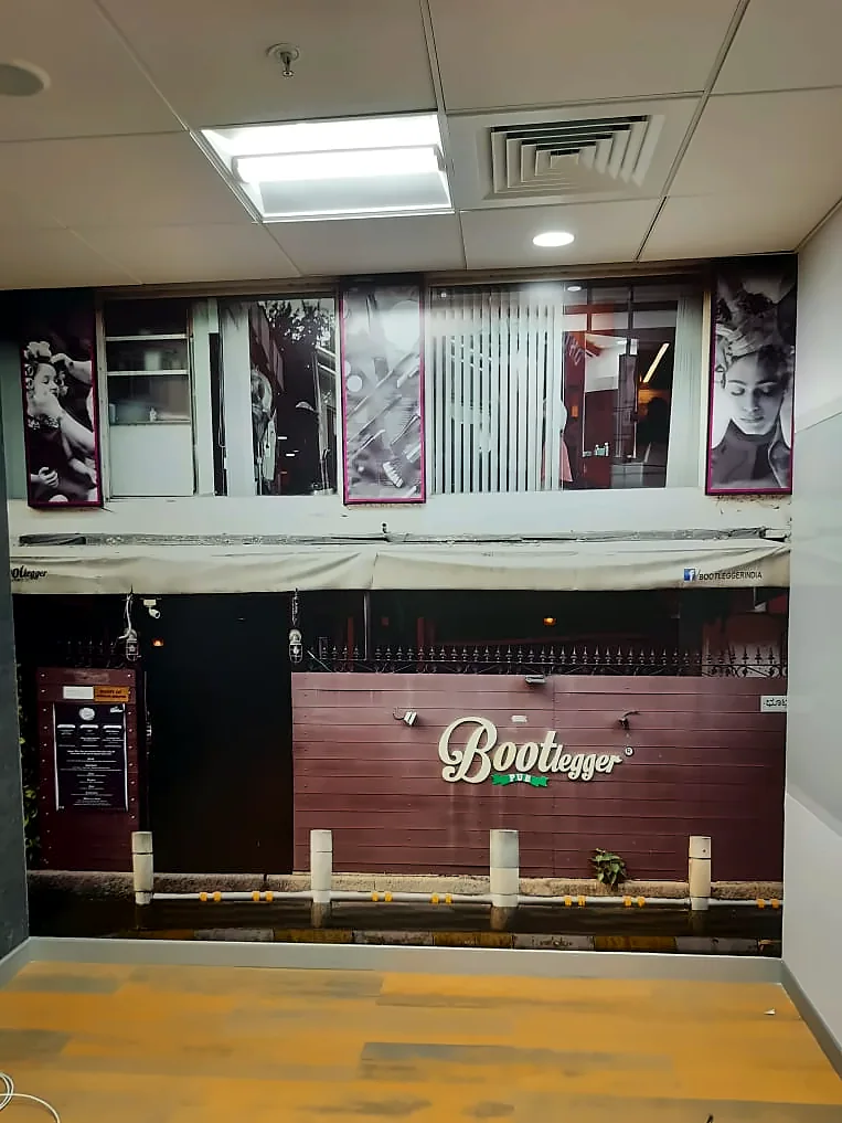 Printed shopfront scene: Printed Wallpaper