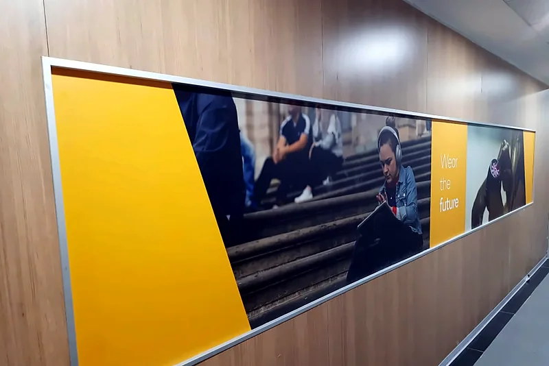 Wood-finish wall panel with a printed graphic inset
