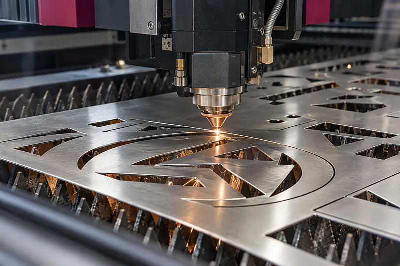 Laser head cutting a pattern into sheet metal