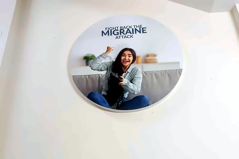 Round printed graphic on a white wall